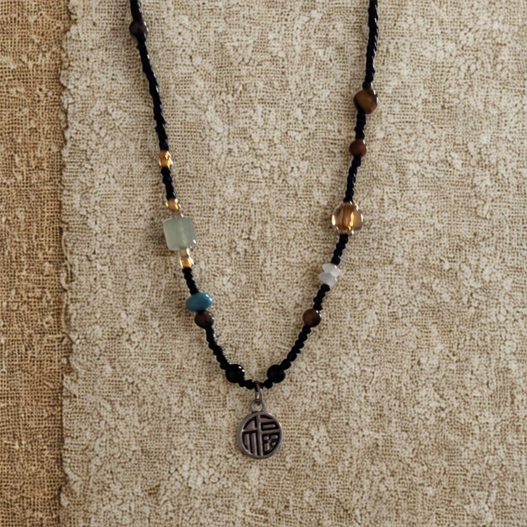 Artisan 'Ping An Lock' Bone Chain Necklace | Protection Amulet with New Chinese Retro Design